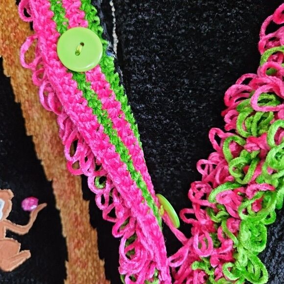 That Sweater women Med chenille Monkey Cardigan Sweater Wearable Art Neon Retro - Picture 6 of 12